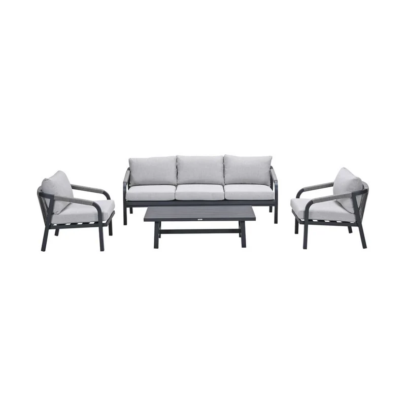 Monti stoel-bank loungeset aluminium/rope 4-delig - carbon black - rope taupe