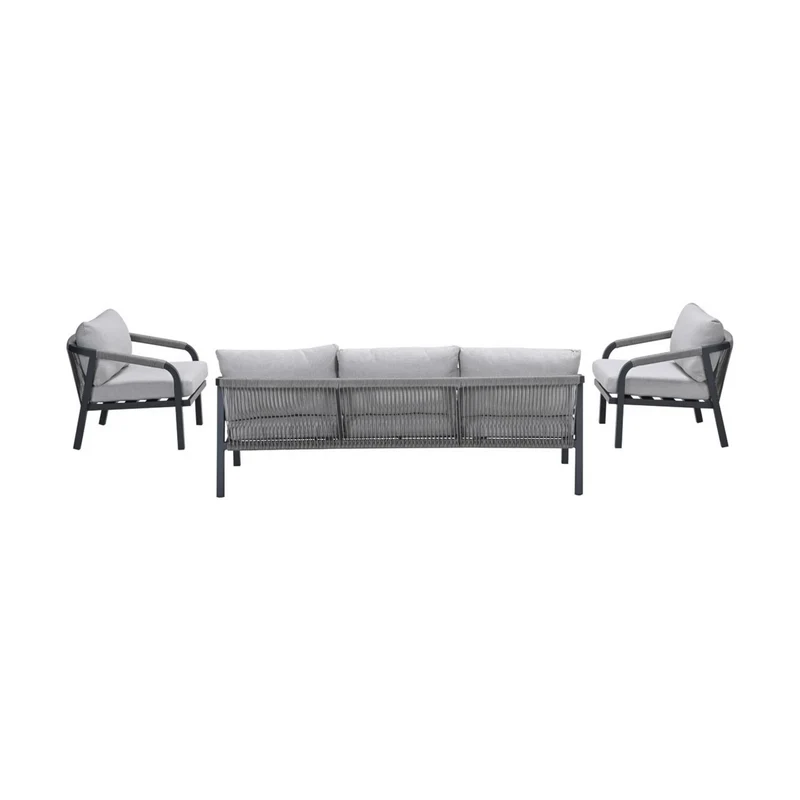 Monti stoel-bank loungeset aluminium/rope 4-delig - carbon black - rope taupe