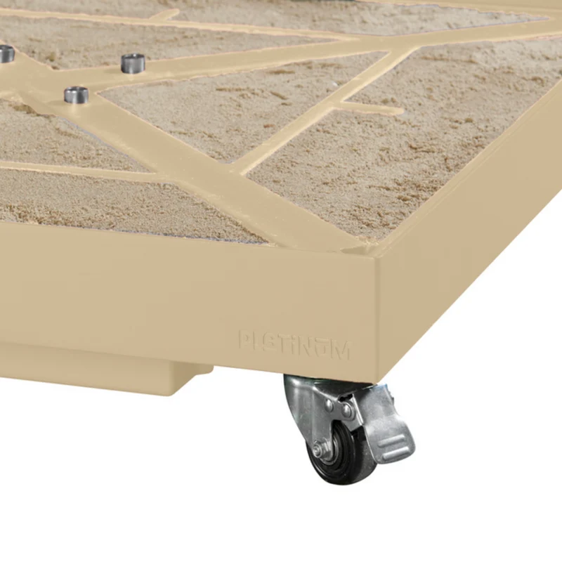 Platinum Sun & Shade Ceramica Sandstone 90 kg vulbare premium parasolvoet met zwenkwielen voor zweefparasols.