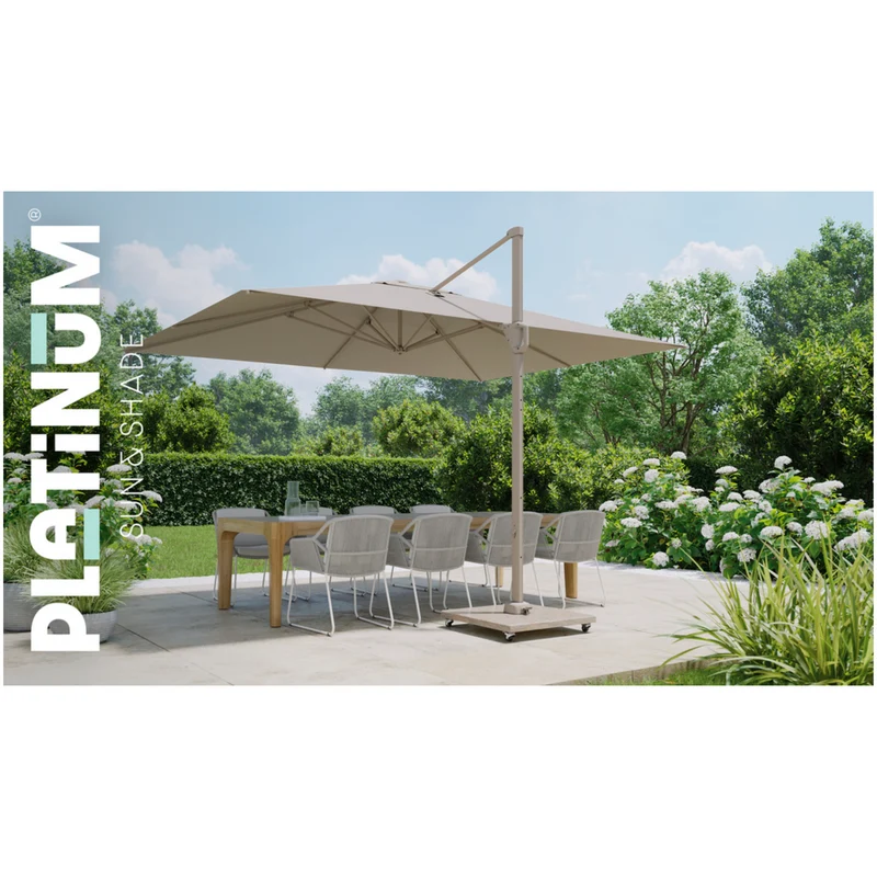 Platinum Sun & Shade zweefparasol Challenger T² Sandstone frame, 300x300 Champagne