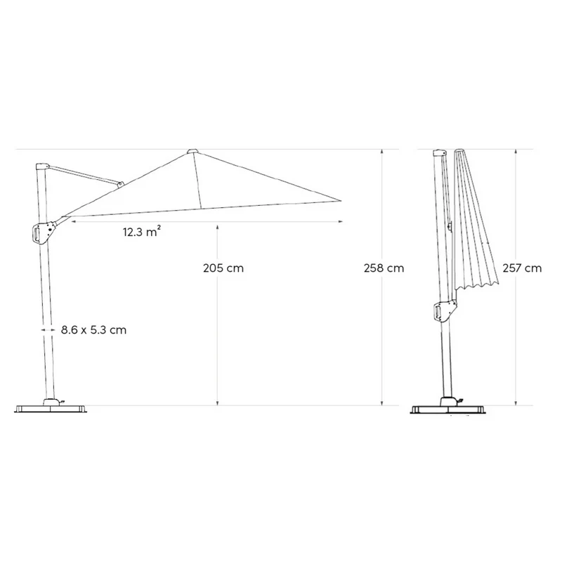 Platinum Sun & Shade zweefparasol Challenger T¹ Telescope premium 350x350 Manhattan.