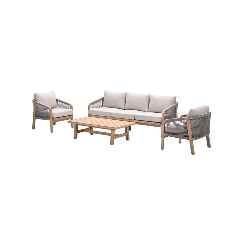 Santos stoel-bank loungeset - 4-delig - acaciahout met white wash - rope taupe - grey sand