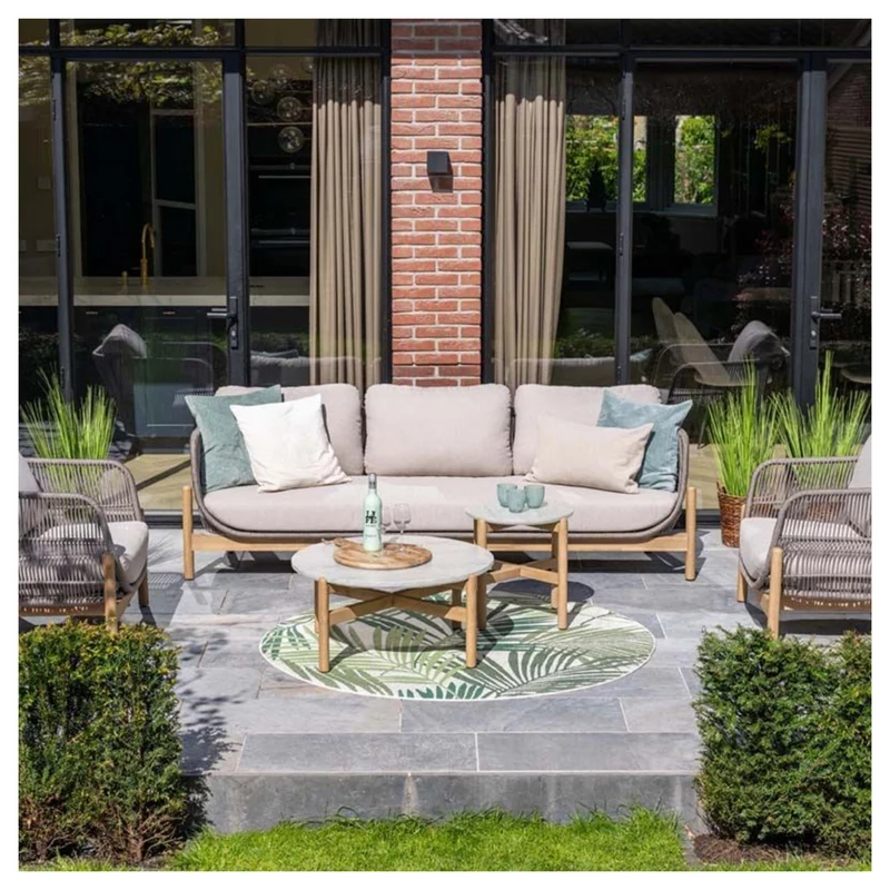 Talara stoel-bank loungeset - 5-delig - acaciahout met white wash - rope taupe - grey sand