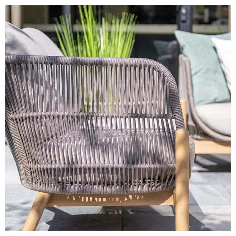 Talara stoel-bank loungeset - 5-delig - acaciahout met white wash - rope taupe - grey sand