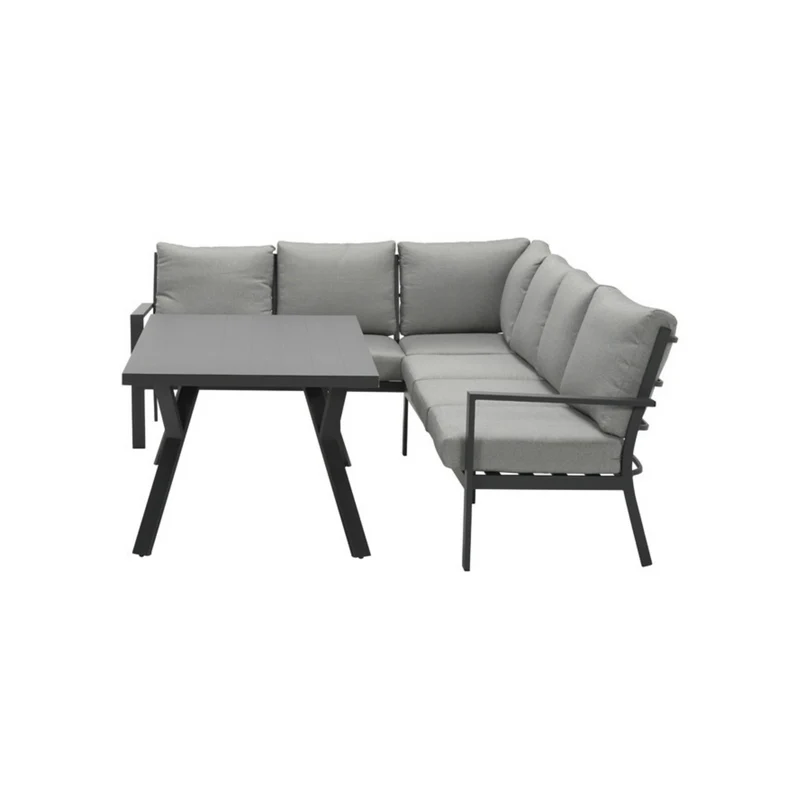 Sergio lounge diningset - 3-delig - links - carbon black - lichtgrijs