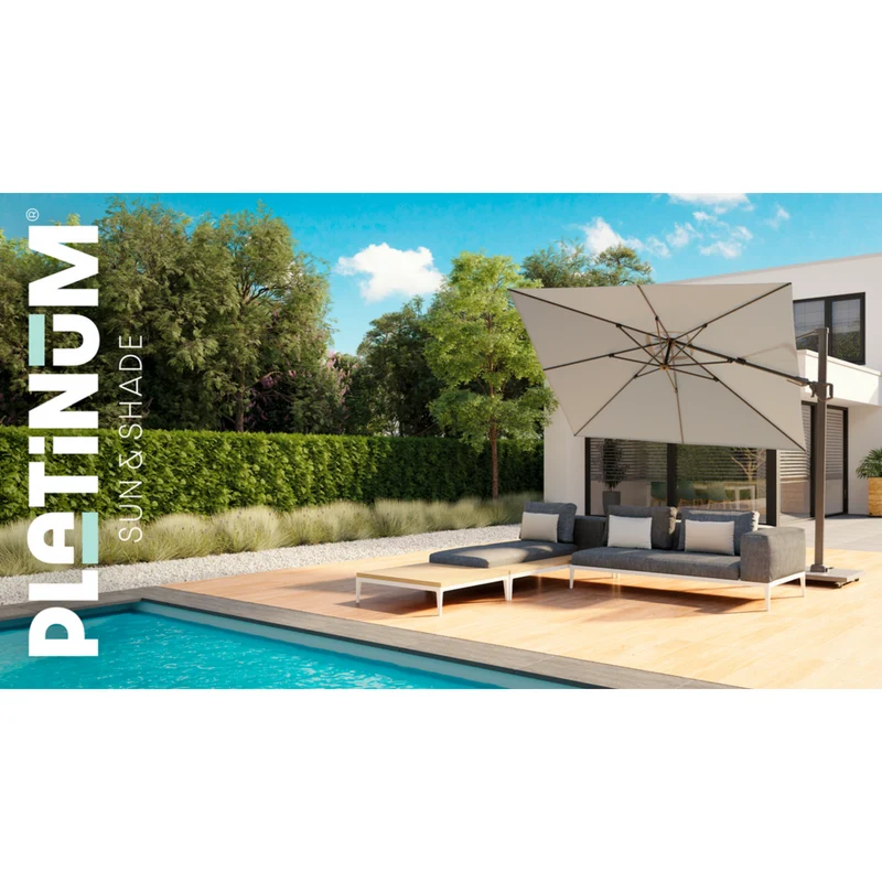 Platinum Sun & Shade zweefparasol Challenger T² Teak look frame, 300x300 Faded black.