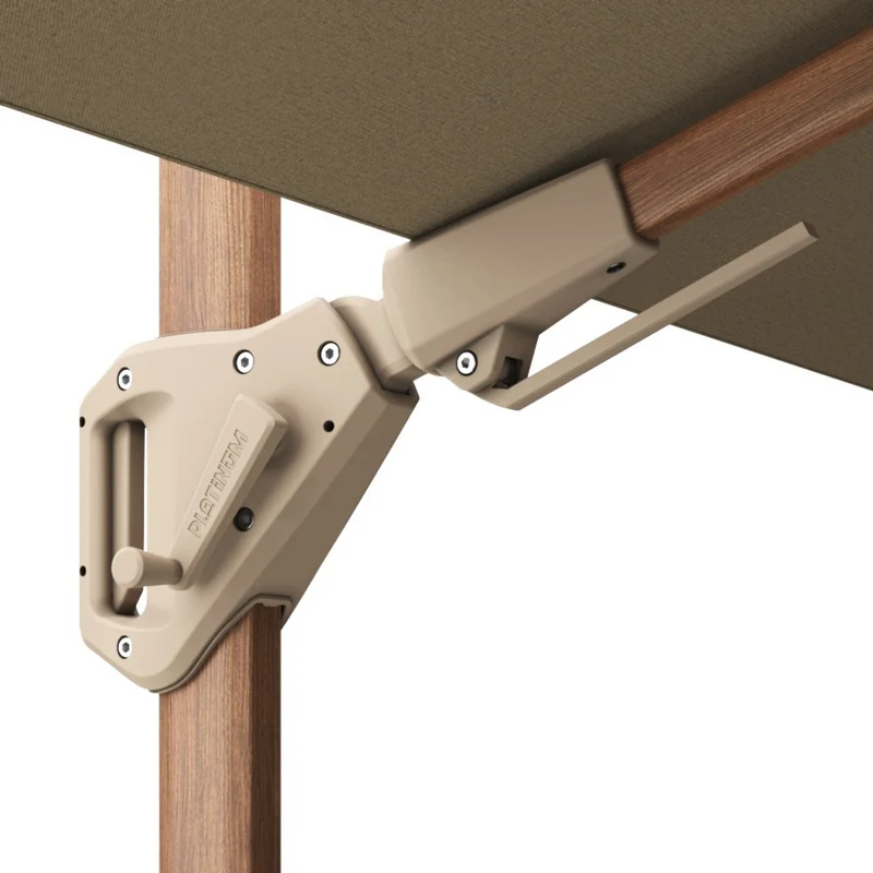 Platinum Sun & Shade zweefparasol Challenger T² Teak look frame, 300x300 Champagne.