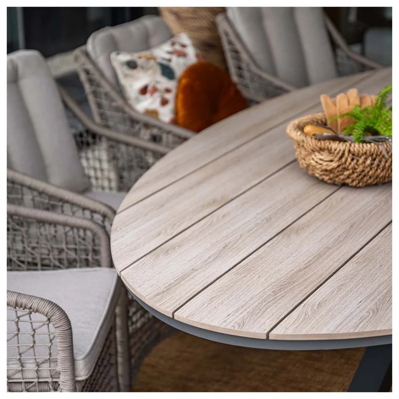 Edison tuintafel - ovaal - 280x140 cm - carbon black - light teak Vironwood