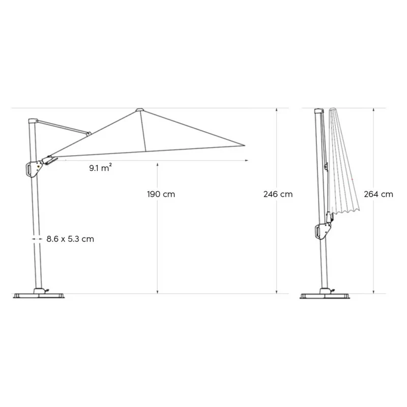 Platinum Sun & Shade zweefparasol Challenger T² premium 350x260 Champagne.