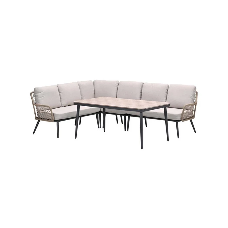 Allasio lounge-dining hoekset - 5-delig - carbon black rope natural PE - desert sand - Vironwood