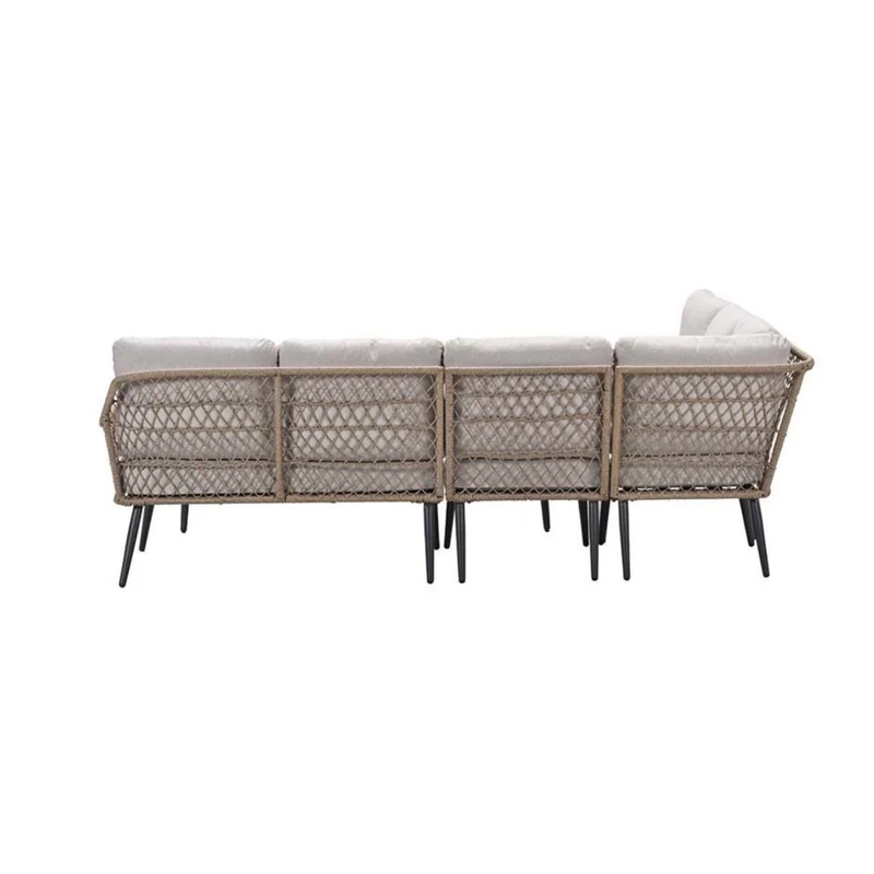Allasio lounge-dining hoekset - 5-delig - carbon black rope natural PE - desert sand - Vironwood