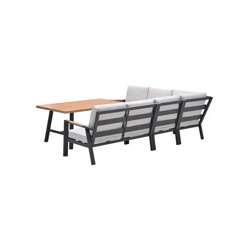 Elati lounge-dining hoekset - 5-delig - carbon black - valley sand - light teaklook