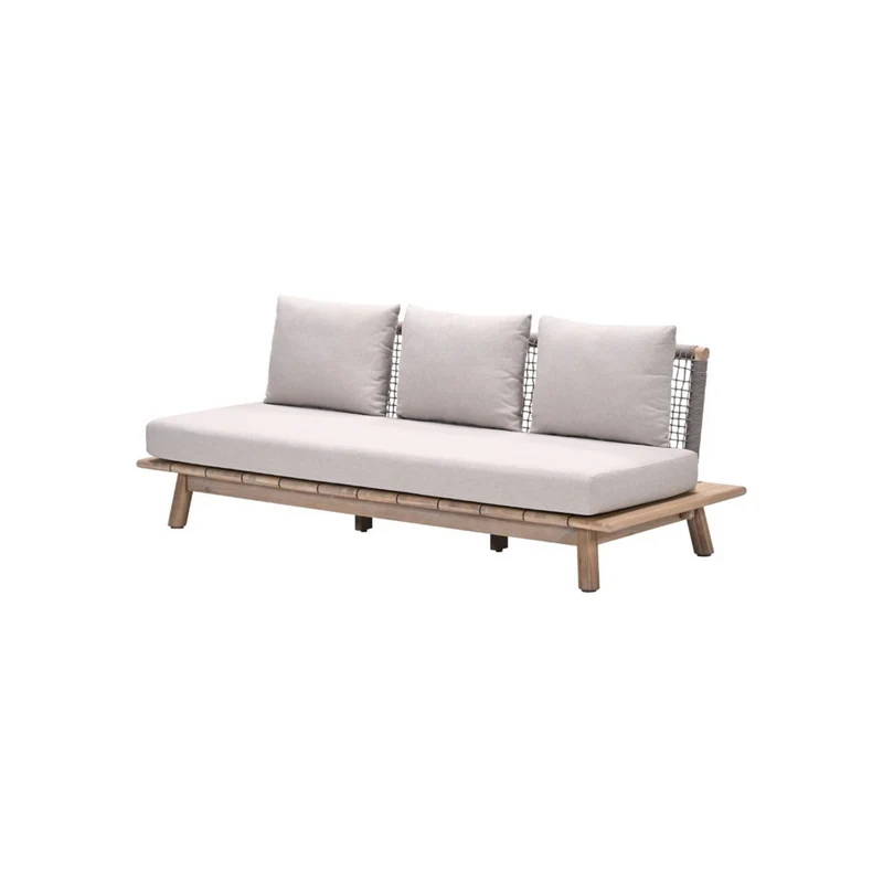 Lunar driezitsbank tuinbank - acaciahout met white wash - rope taupe - grey sand