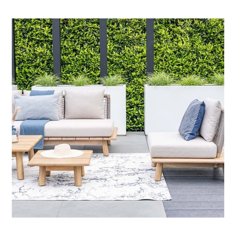 Lunar driezitsbank tuinbank - acaciahout met white wash - rope taupe - grey sand