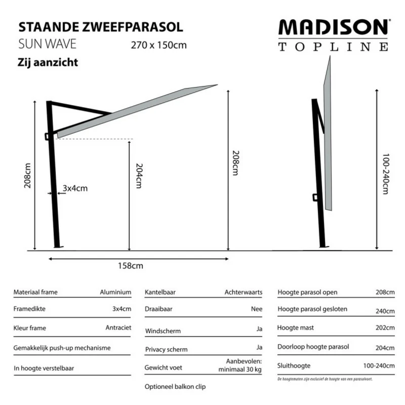 Madison Parasol sun wave 270x150cm sage green