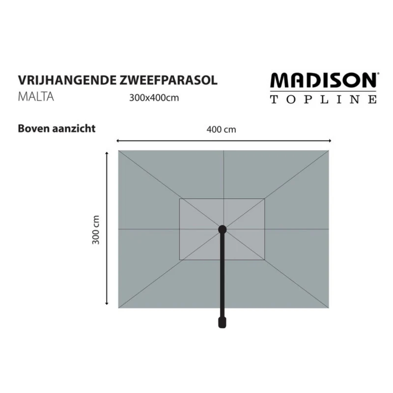 Madison zweefparasol Malta 300x400cm vierkant grijs
