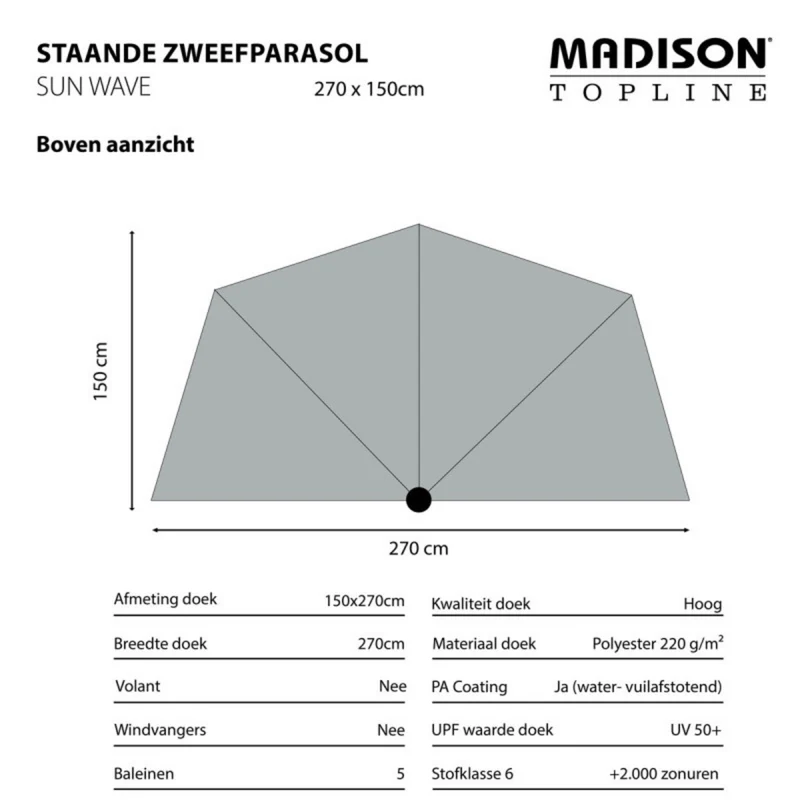 Madison Parasol sun wave 270x150cm grijs