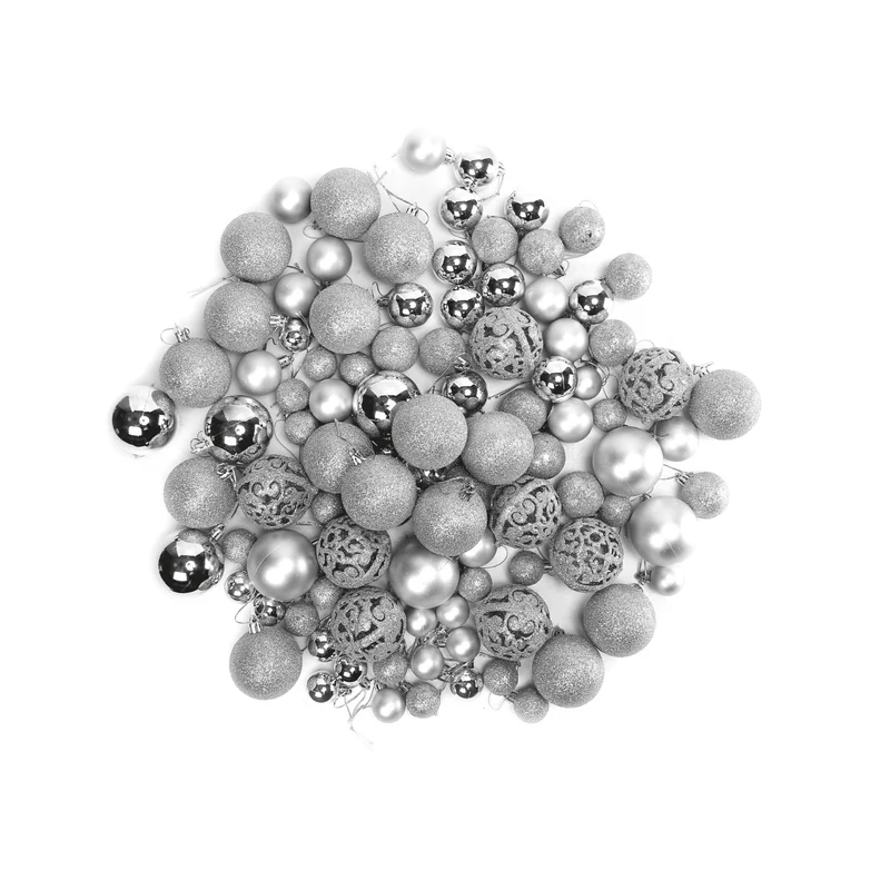 Kerstballen set Zilver - 100 Kerstballen met verschillende afwerkingen