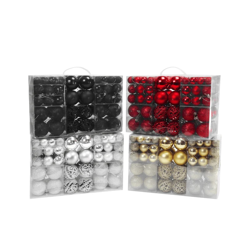 Kerstballen set Zilver - 100 Kerstballen met verschillende afwerkingen