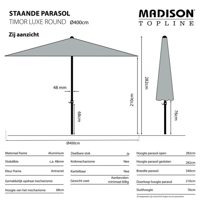 Madison Parasol Timor luxe 400cm taupe