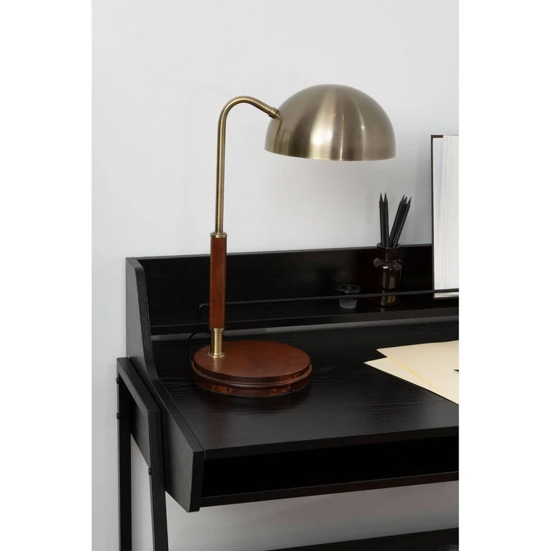 Sydnee Antique Brass Finish Task Lamp with Wood Base