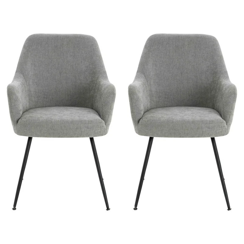 Maxwell Set of 2 Light Grey Textured Fabric Dining Chairs with Arms