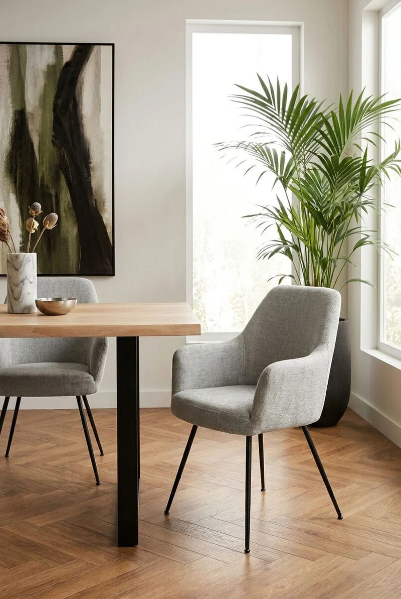 Maxwell Set of 2 Light Grey Textured Fabric Dining Chairs with Arms