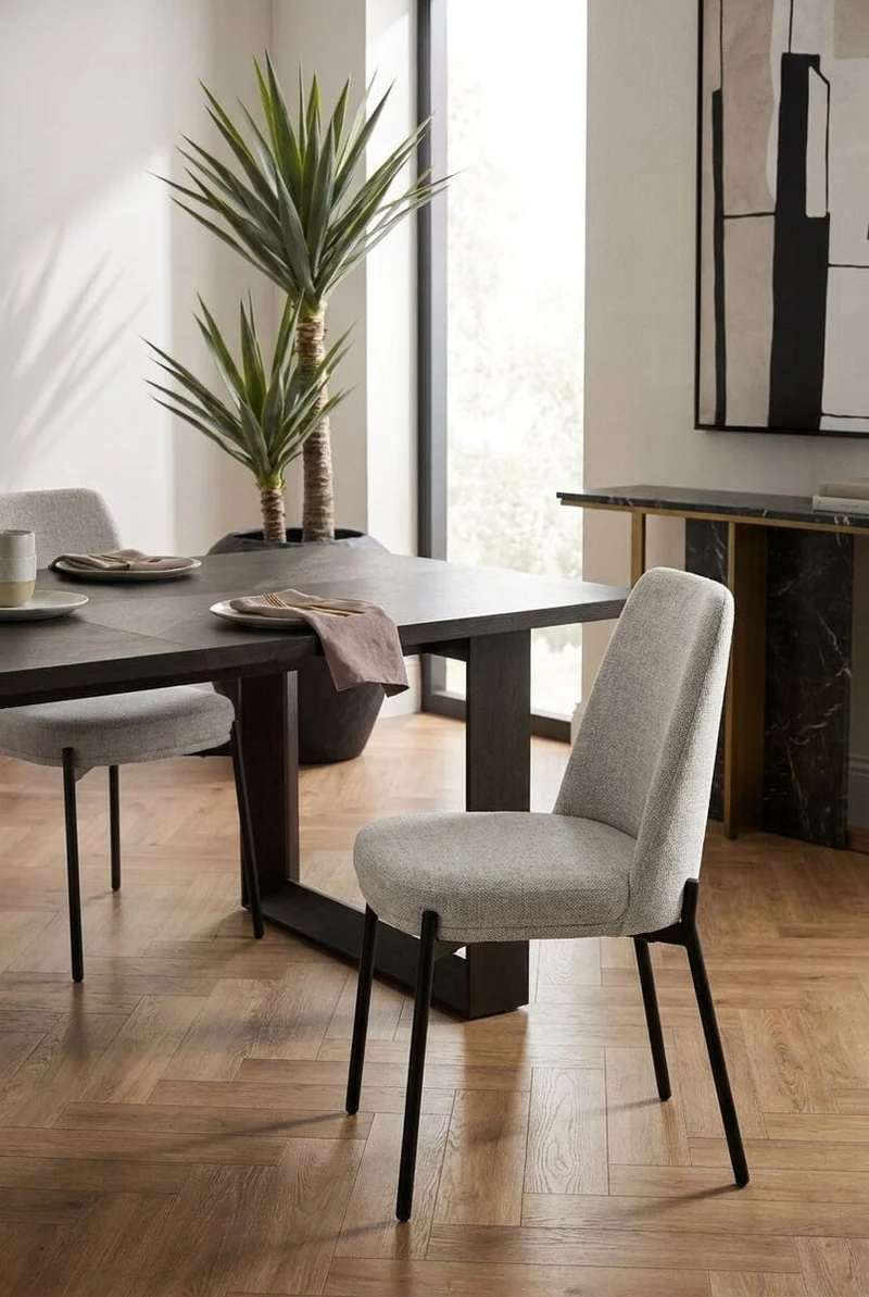 Maxwell Set of 2 Light Grey Textured Fabric Dining Chairs