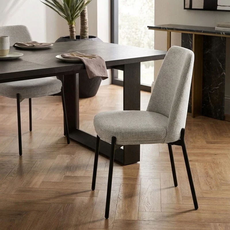 Maxwell Set of 2 Light Grey Textured Fabric Dining Chairs