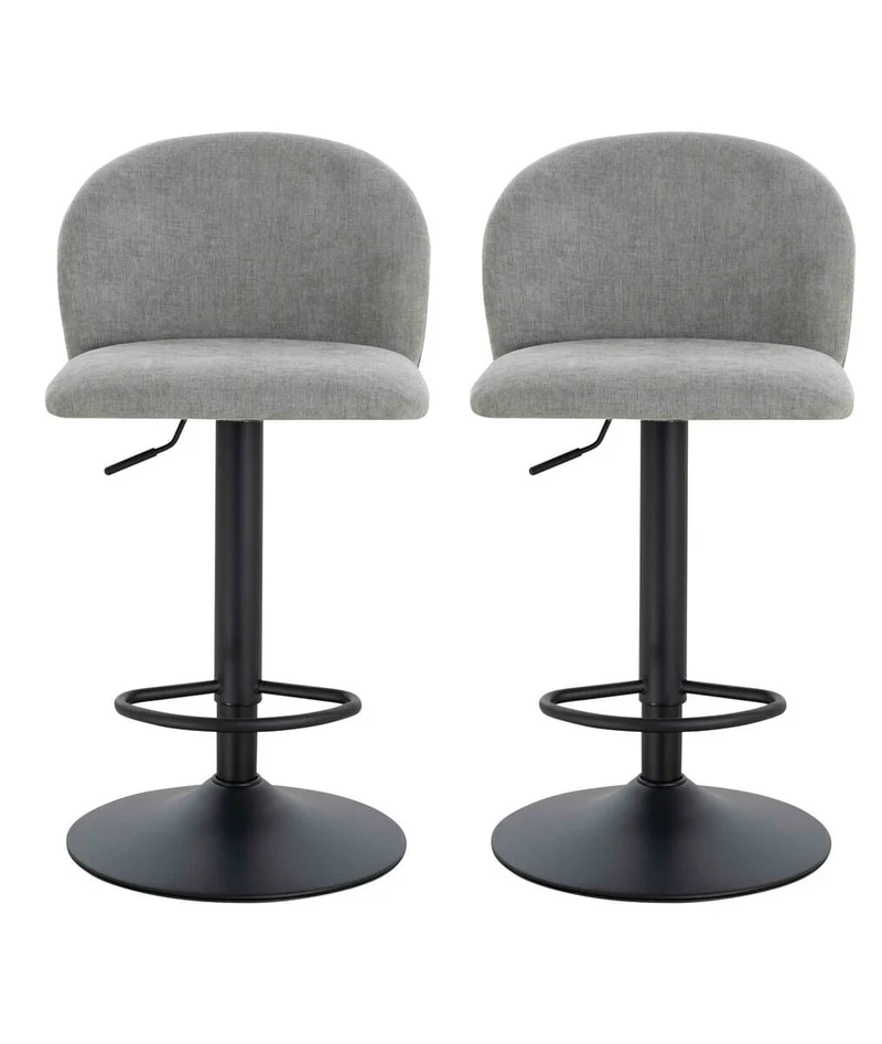 Maxwell Set of 2 Light Grey Textured Fabric Curved Bar Chairs