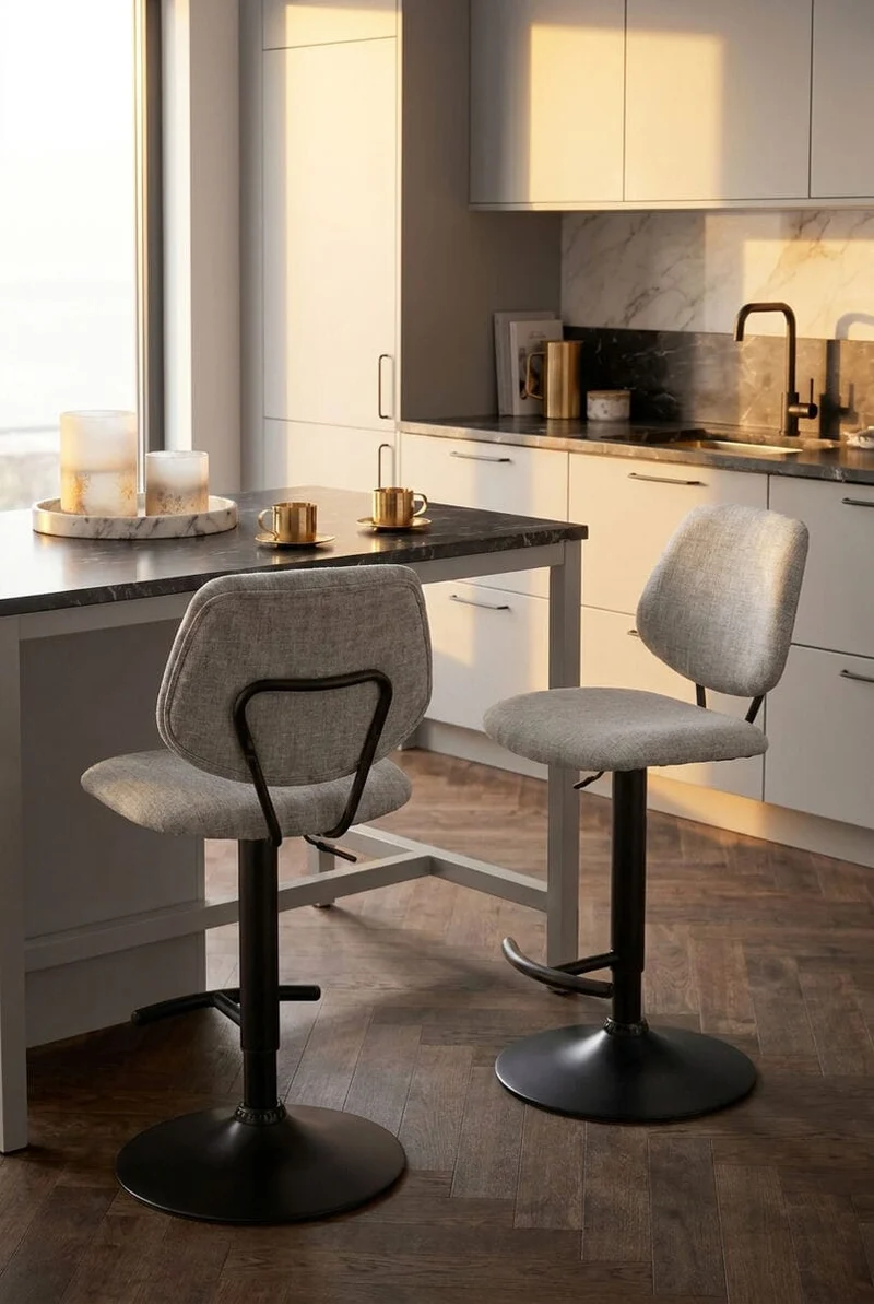 Maxwell Set of 2 Light Grey Textured Fabric Bar Chairs