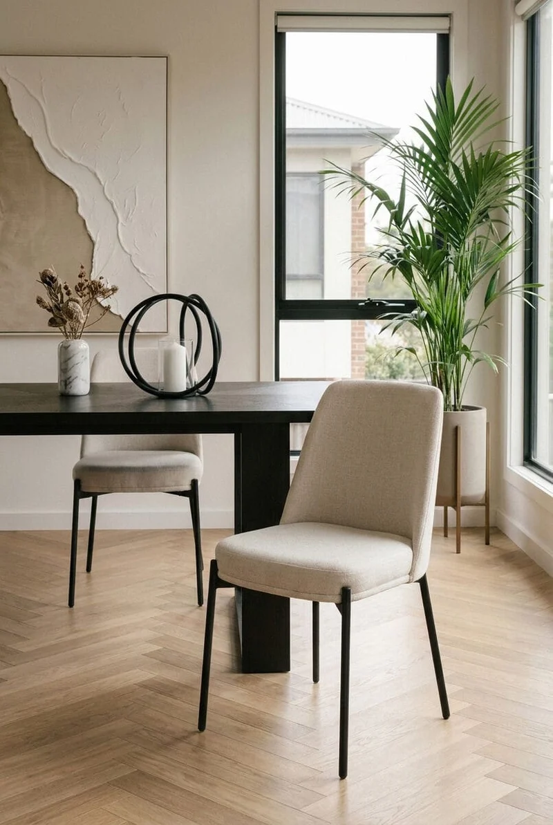 Maxwell Set of Two Light Beige Textured Fabric Dining Chairs