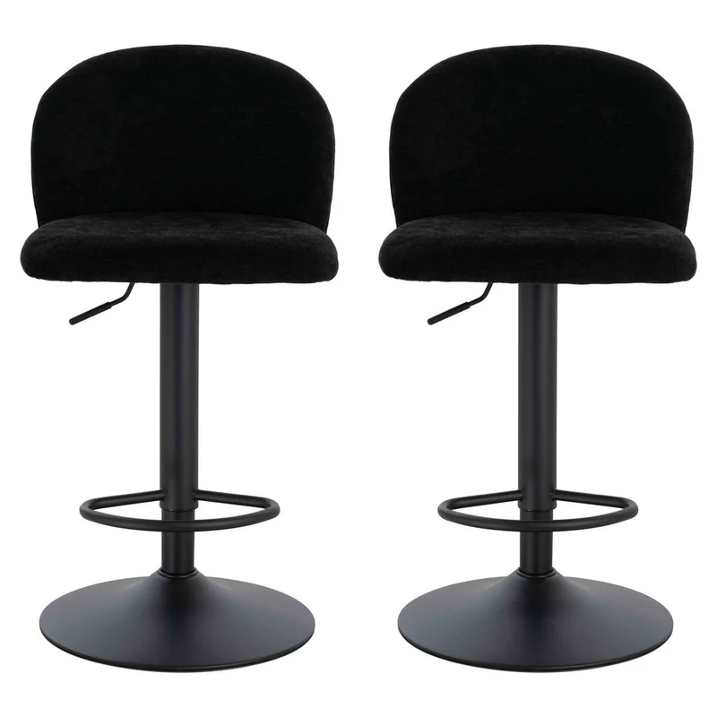 Maxwell Set of 2 Black Textured Fabric Curved Bar Chairs
