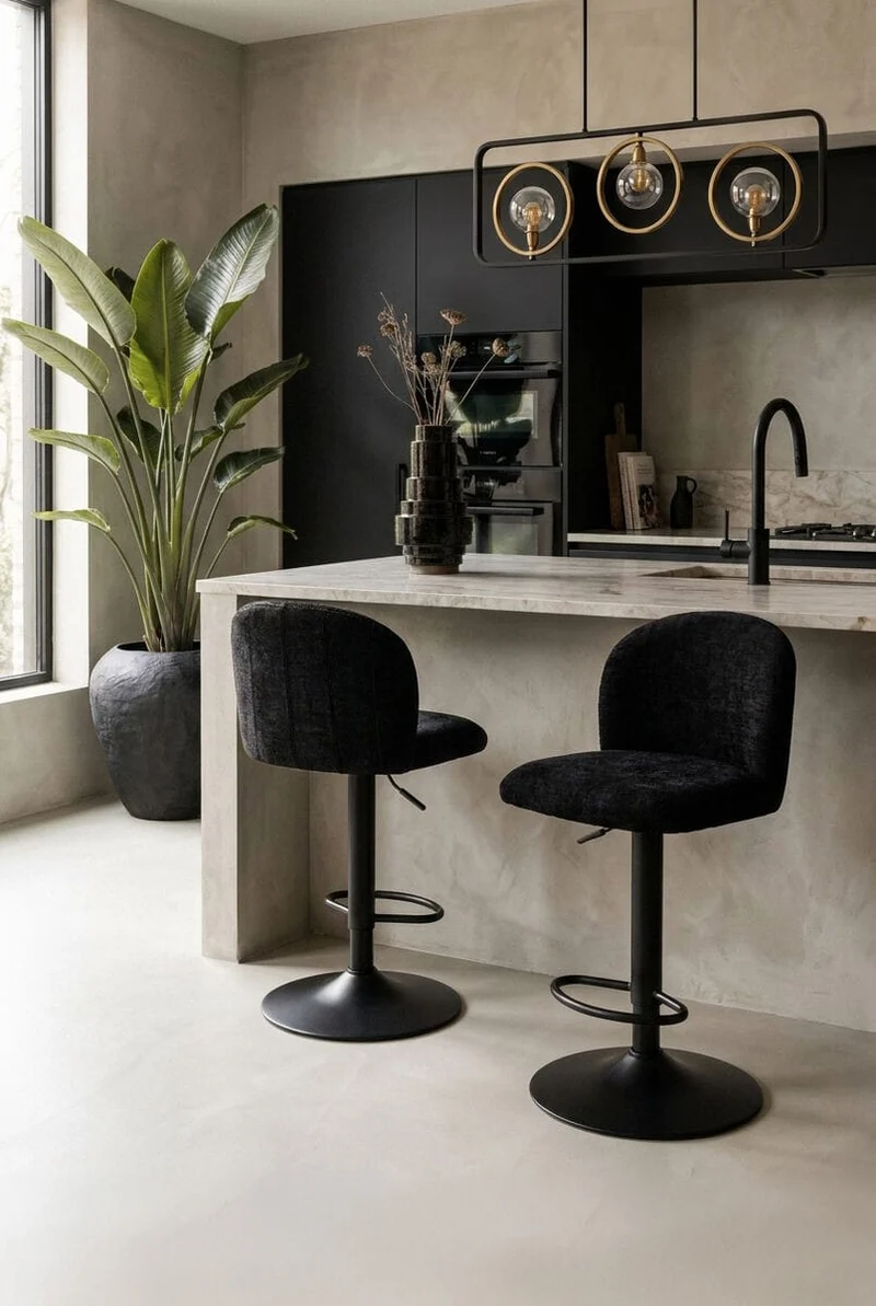 Maxwell Set of 2 Black Textured Fabric Curved Bar Chairs