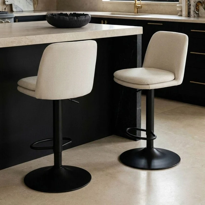 Maxwell Set of 2 Beige Textured Fabric Cushioned Bar Chairs