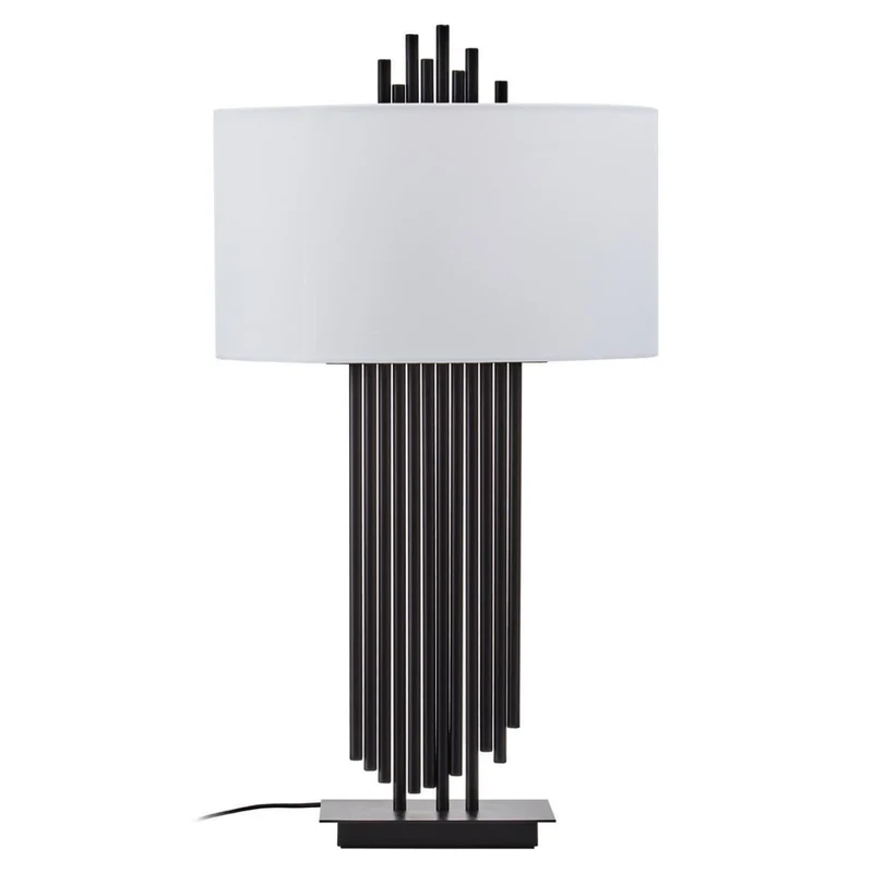 Impero Black Table Lamp with White Linen Shade