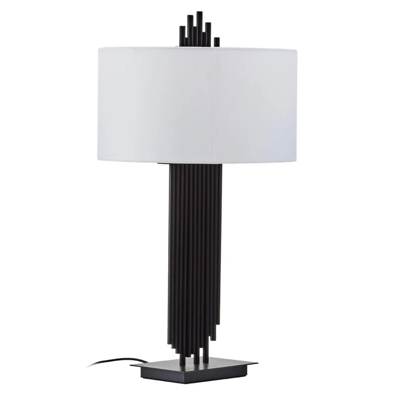 Impero Black Table Lamp with White Linen Shade