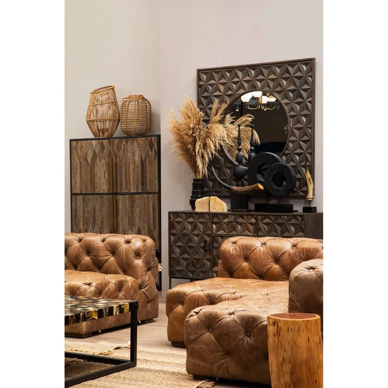 Hoxton Brown Leather Left Arm Modern Chesterfield Sofa