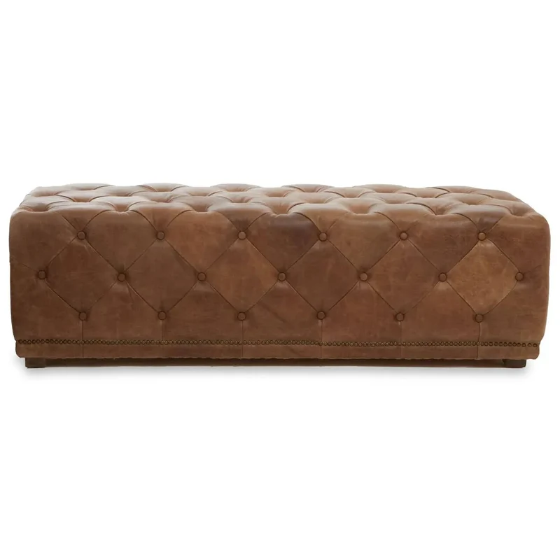 Hoxton Brown Leather Rectangle Chesterfield Ottoman