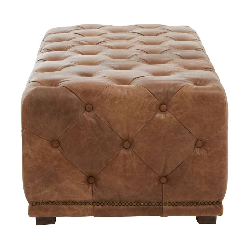 Hoxton Brown Leather Rectangle Chesterfield Ottoman