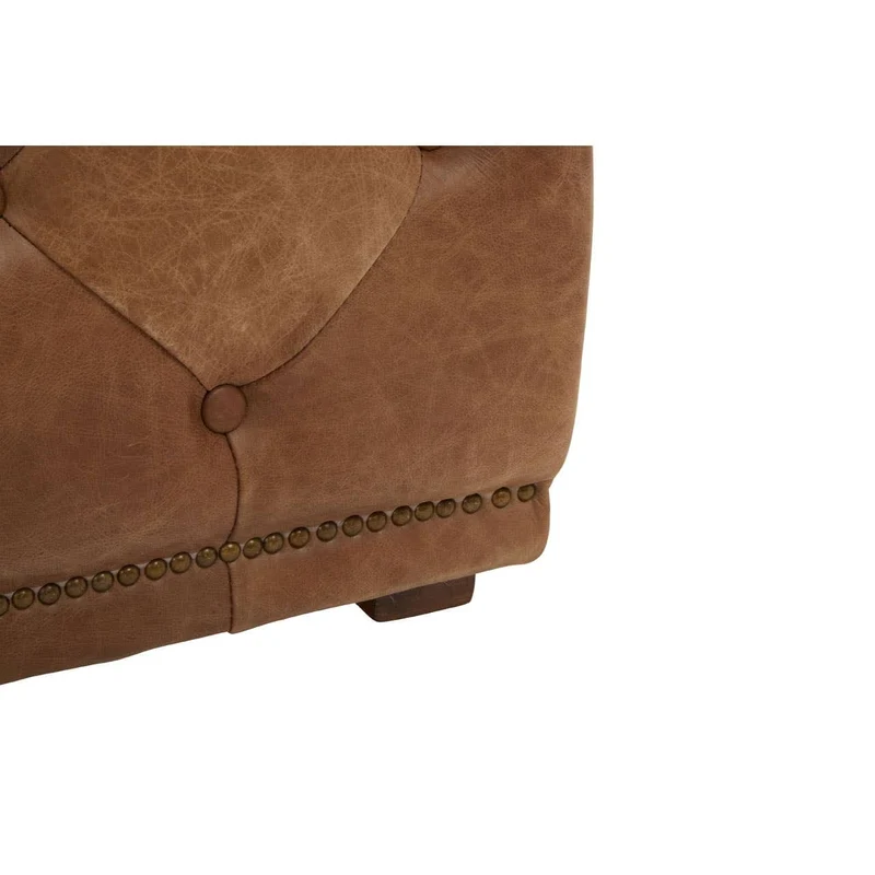 Hoxton Brown Leather Rectangle Chesterfield Ottoman