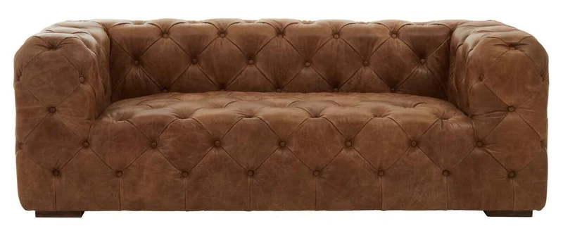 Hoxton Three Seat Brown Leather Modern Chesterfield Sofa