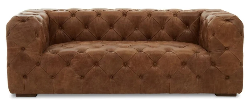 Hoxton Three Seat Brown Leather Modern Chesterfield Sofa