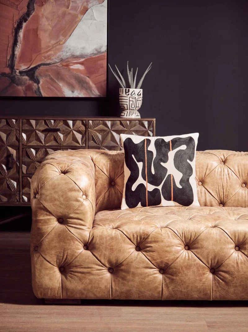 Hoxton Three Seat Brown Leather Modern Chesterfield Sofa