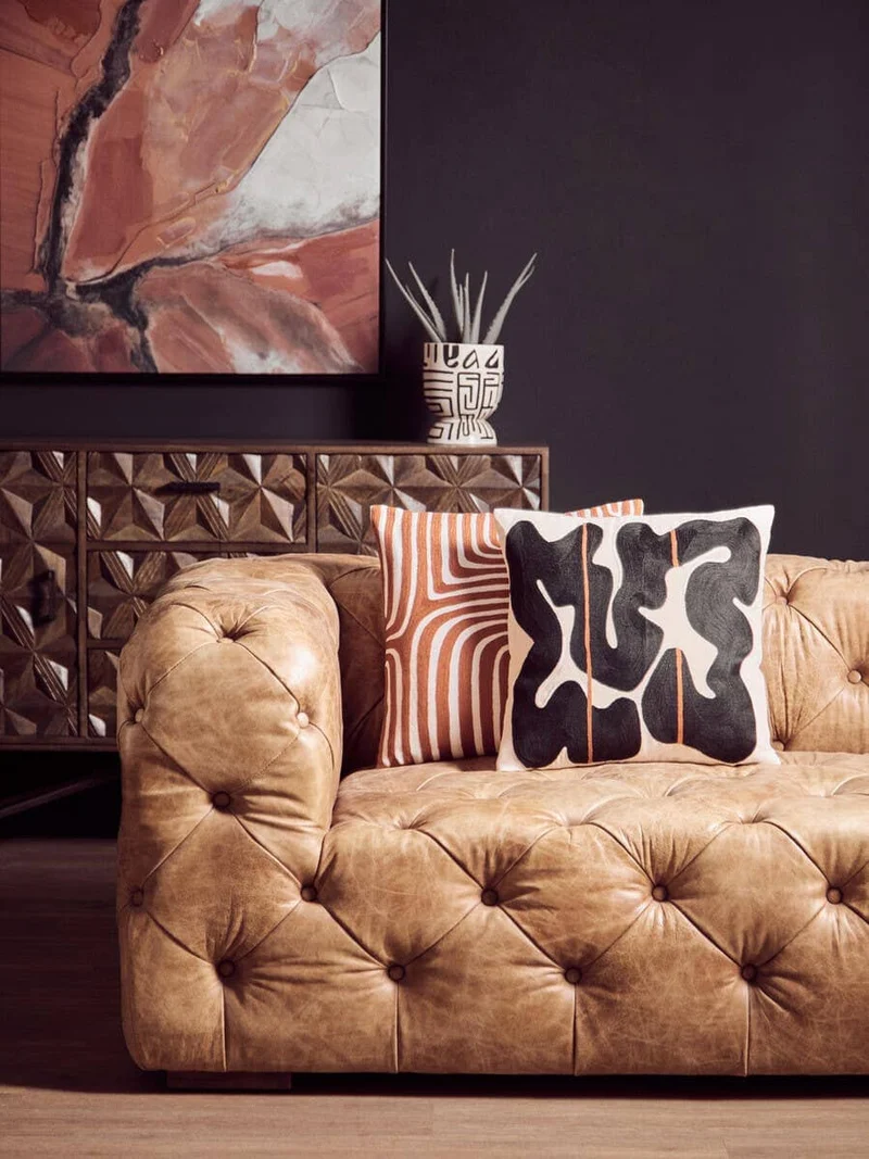 Hoxton Three Seat Brown Leather Modern Chesterfield Sofa
