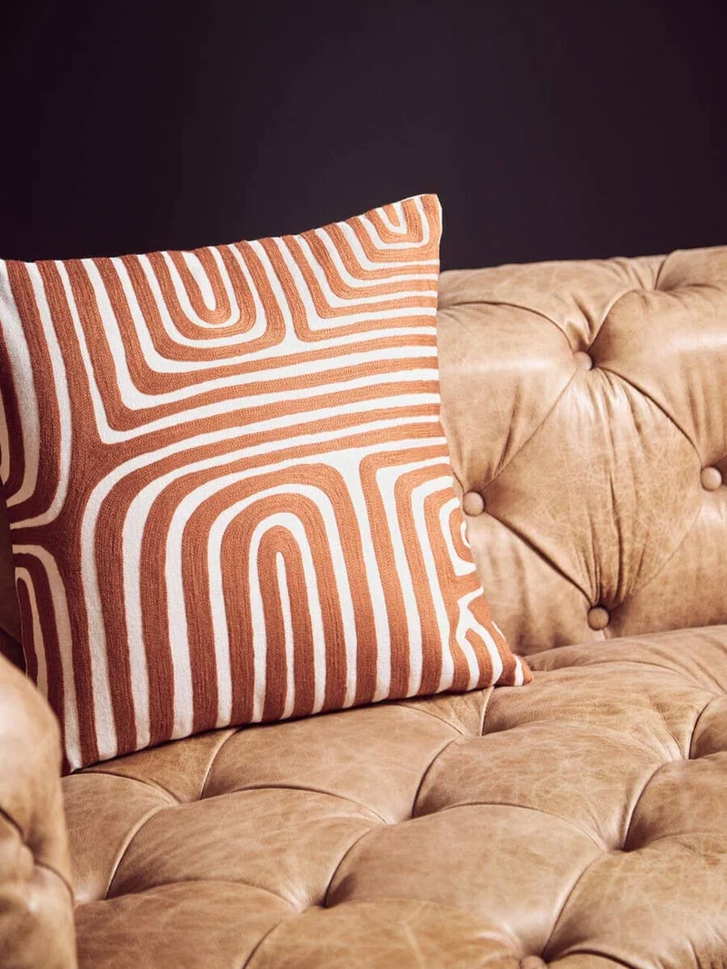 Hoxton Three Seat Brown Leather Modern Chesterfield Sofa