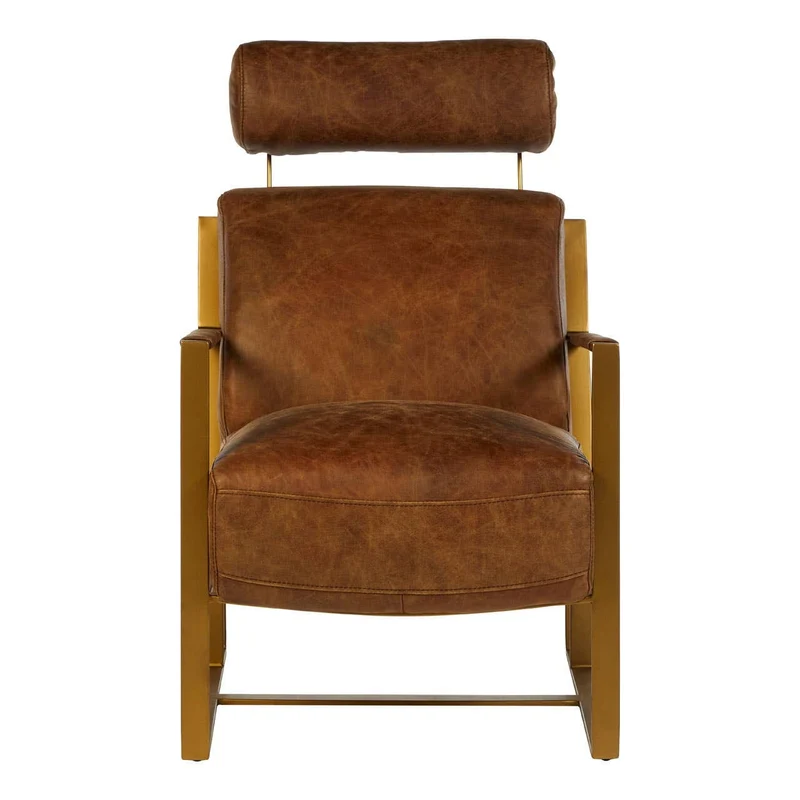 Hoxton Light Brown Leather Lounge Chair With Rose Gold Frame