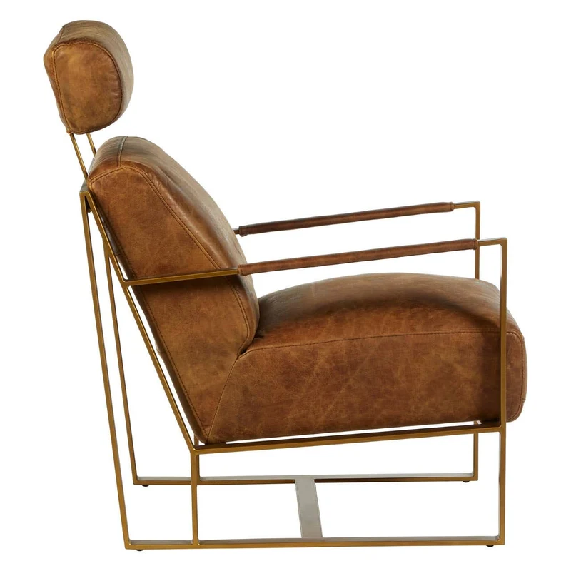 Hoxton Light Brown Leather Lounge Chair With Rose Gold Frame