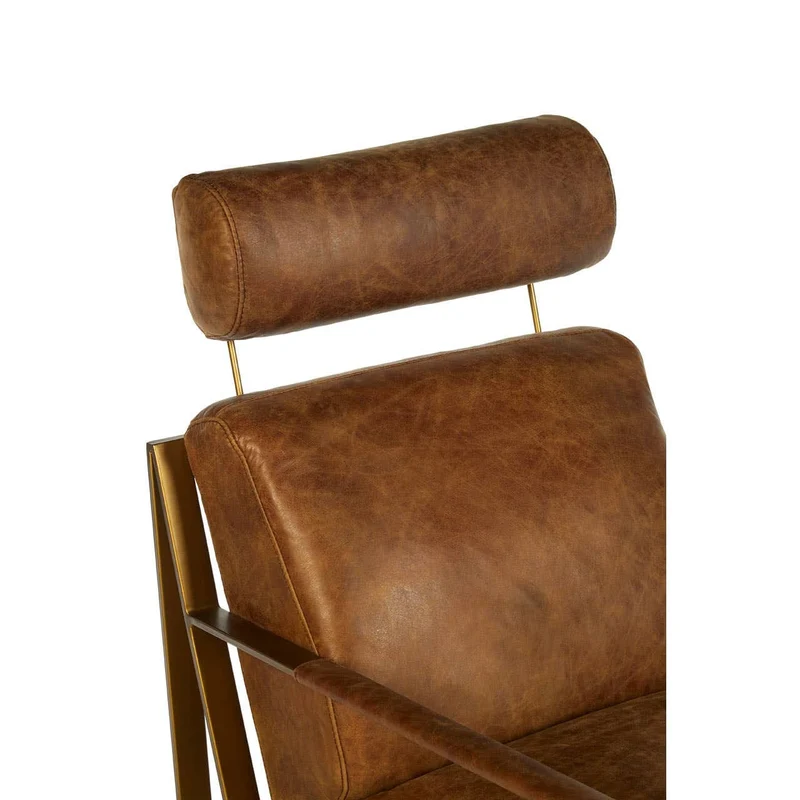 Hoxton Light Brown Leather Lounge Chair With Rose Gold Frame