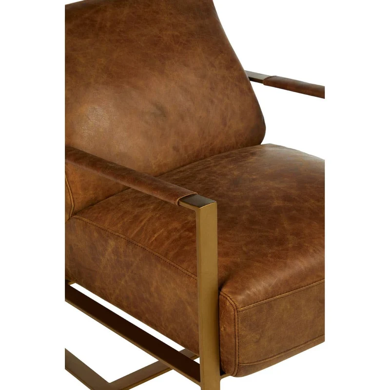 Hoxton Light Brown Leather Lounge Chair With Rose Gold Frame